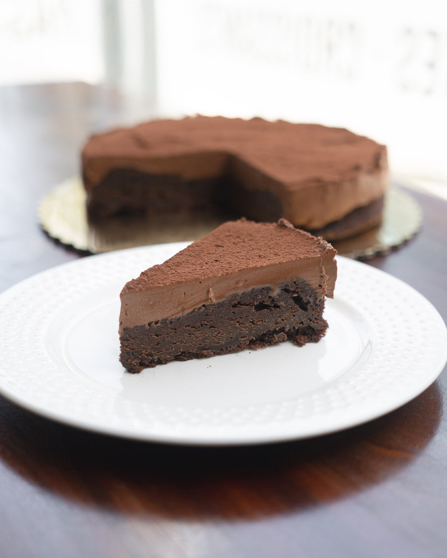 ^Flourless Chocolate Cake with Whipped Dark Chocolate Ganache