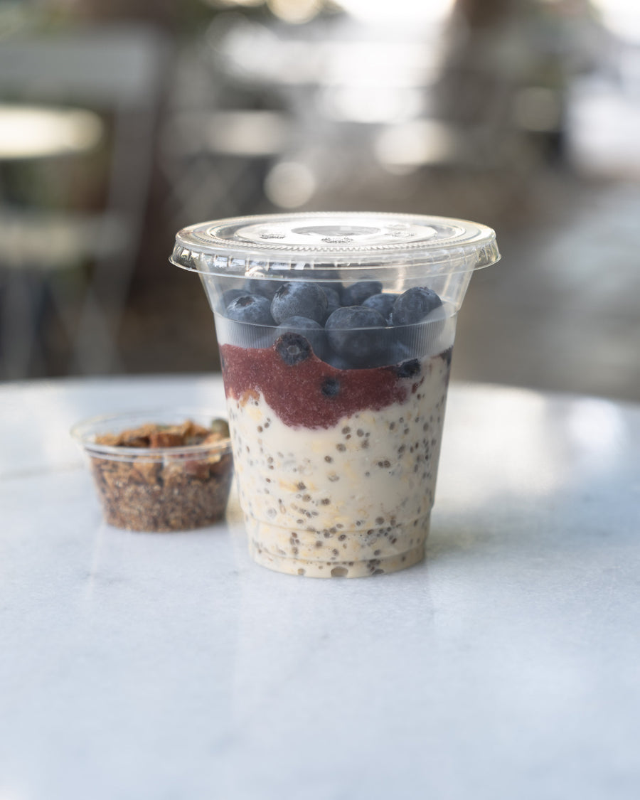 *Overnight Oats with Berry Compote, Fresh Fruits & Almond Butter