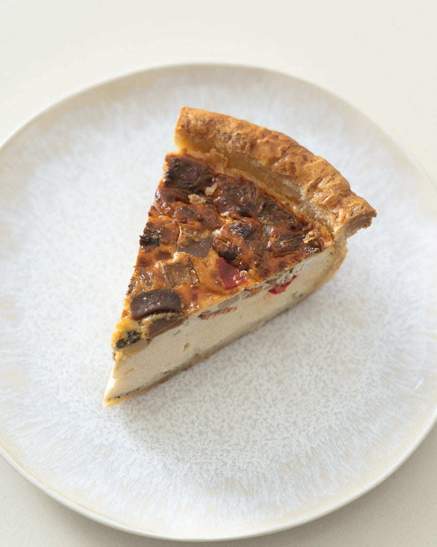 Quiche by the slice: Ratatouille (eggplant, zucchini, peppers, tomatoes, onions) & goat cheese